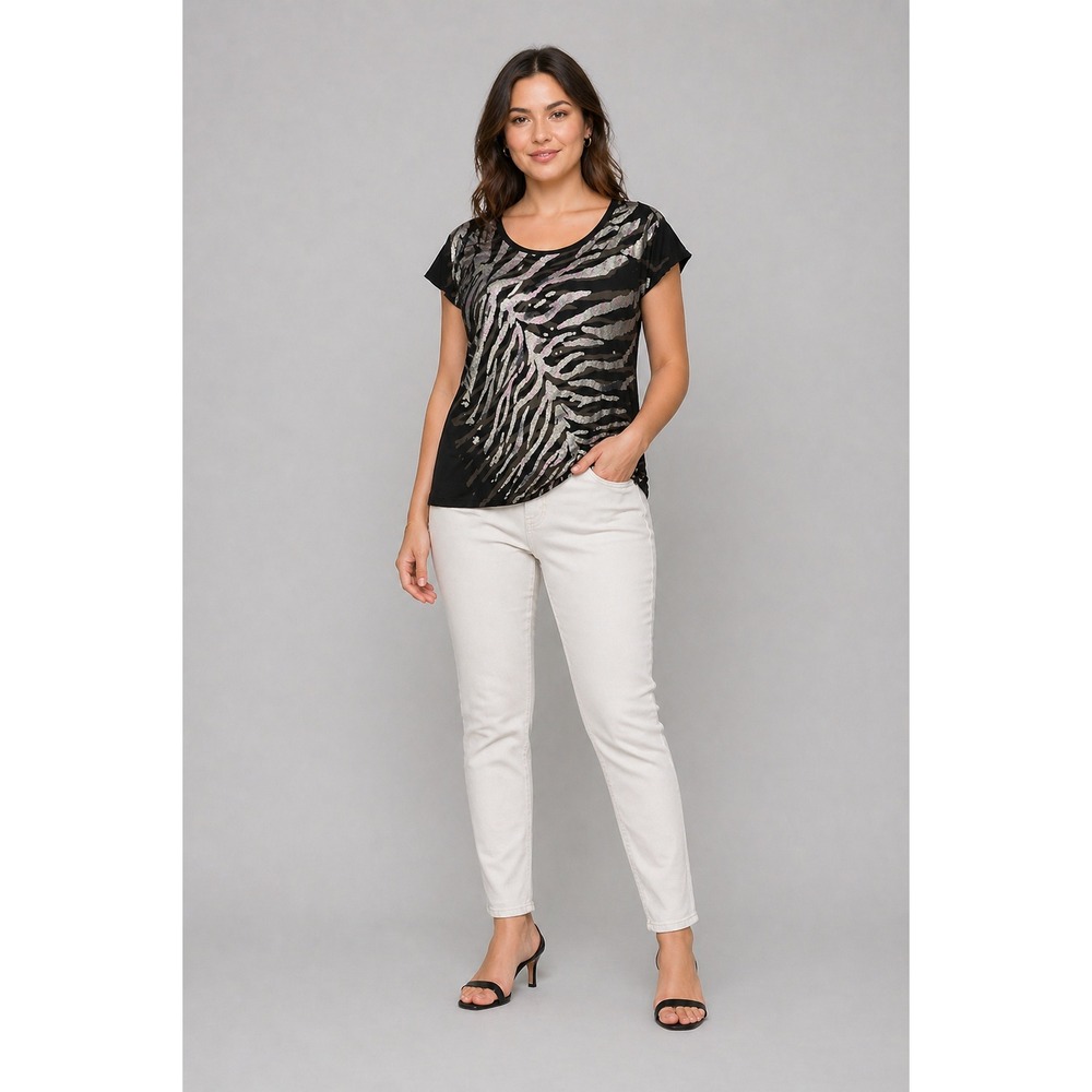 Zara Basic Evening Collection‎ Zebra Print Metallic Top Black Silver Medium M